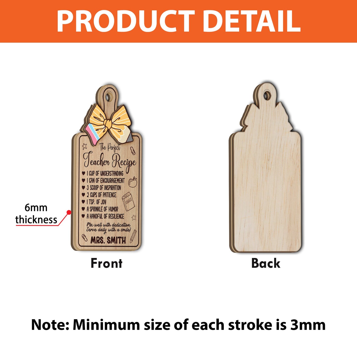 Bright and thoughtful ornament featuring a recipe for the perfect teacher, with a personalized touch for Mrs. Smith. Ideal for showing appreciation during the holiday season.