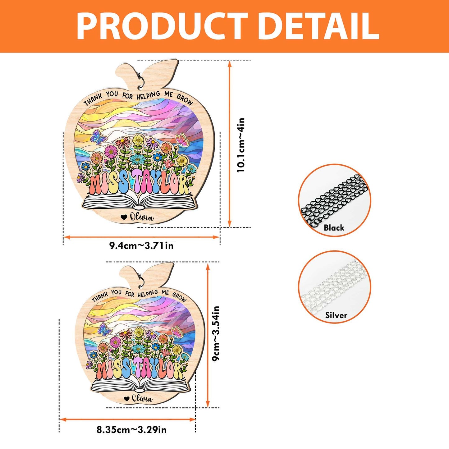 Custom Teacher Suncatcher Ornament, Teacher Christmas Gift, Thank You Teacher Gift, Teacher Appreciation Gift, Thank You For Helping Me Grow