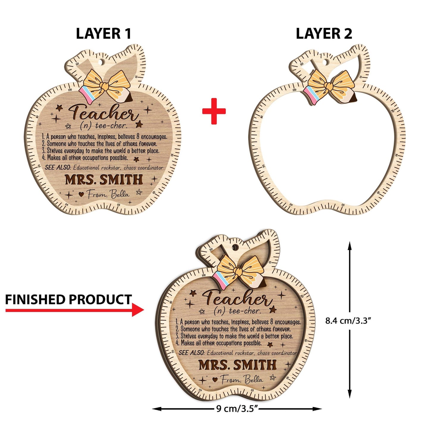 Personalized Teacher Christmas Ornament 3D Wooden, Custom Teacher Ornament Thank You Gift, Teacher Appreciation Gift, Teacher Christmas Gift