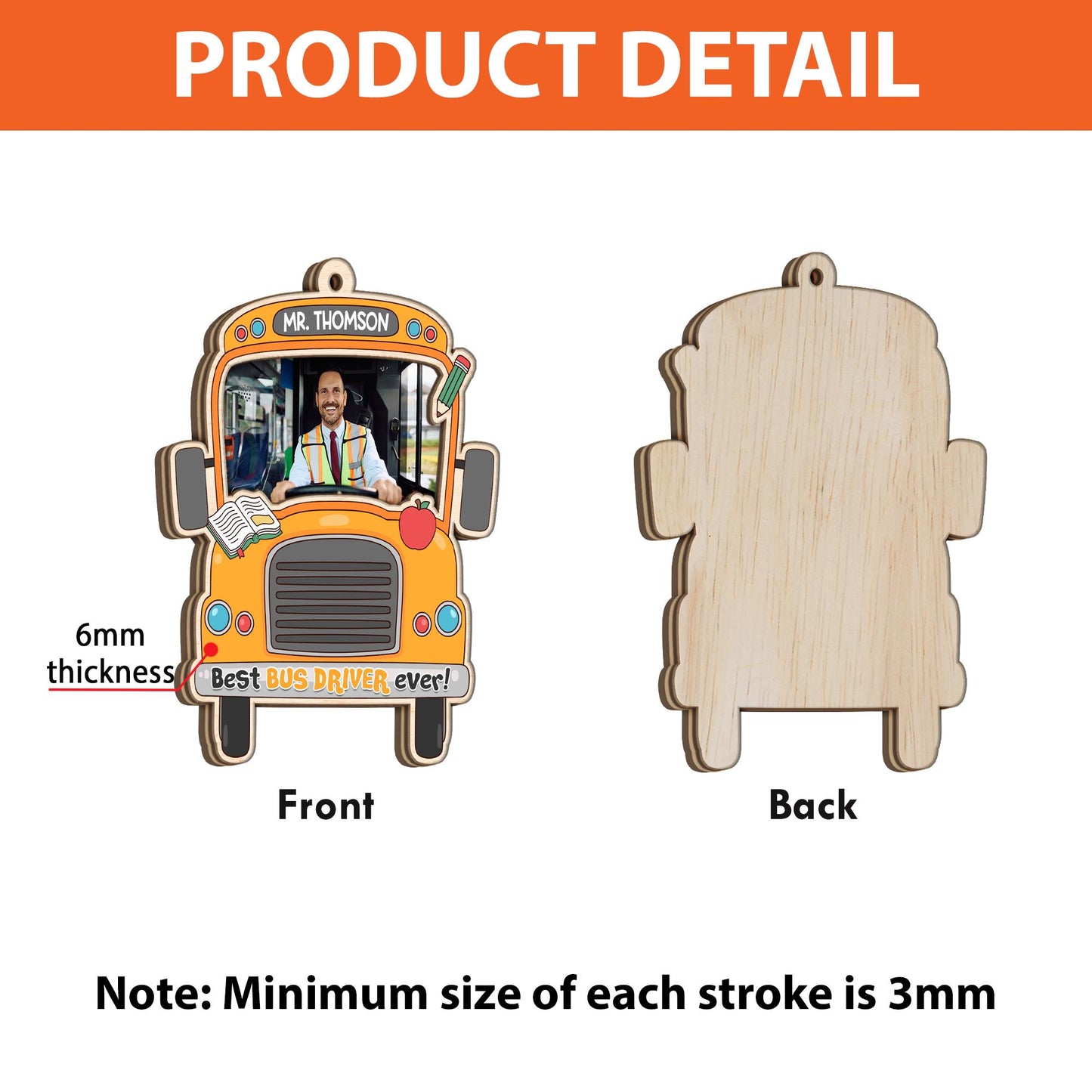 Custom Bus Driver Ornament With Photo 2 Layered Wooden Ornament Gift For Bus Driver, Bus Driver Appreciation, Bus Driver Gift Thank You Gift
