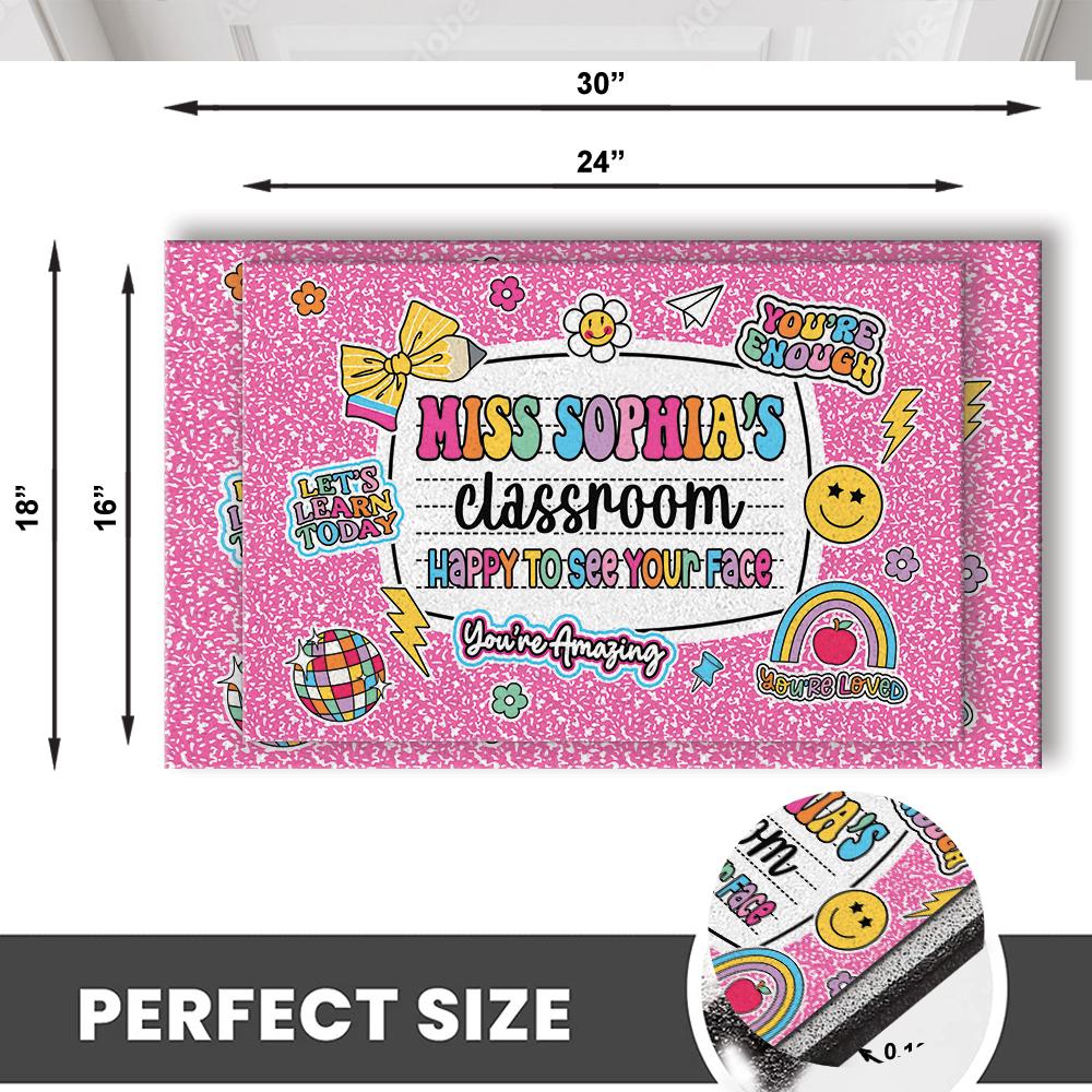 Personalized Teacher Classroom Doormat, Composition Notebook Classroom Office Doormat, Back to School Decor, Teacher Appreciation Gifts