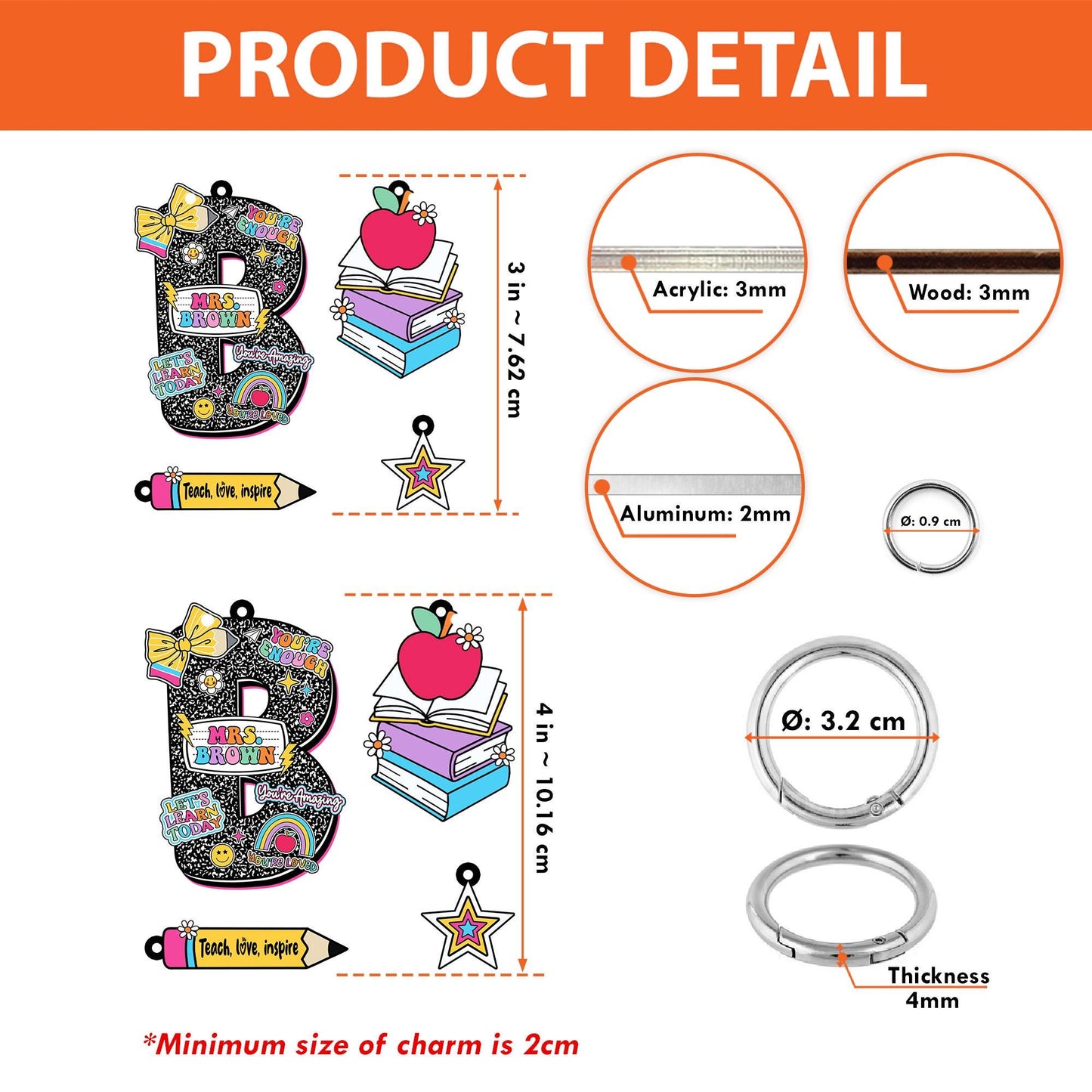 Custom Teacher Bag Chain, Teacher Name Tag School Backpack Teacher Alphabet Pencil Keychain, Back To School Gift, Teacher Appreciation Gift