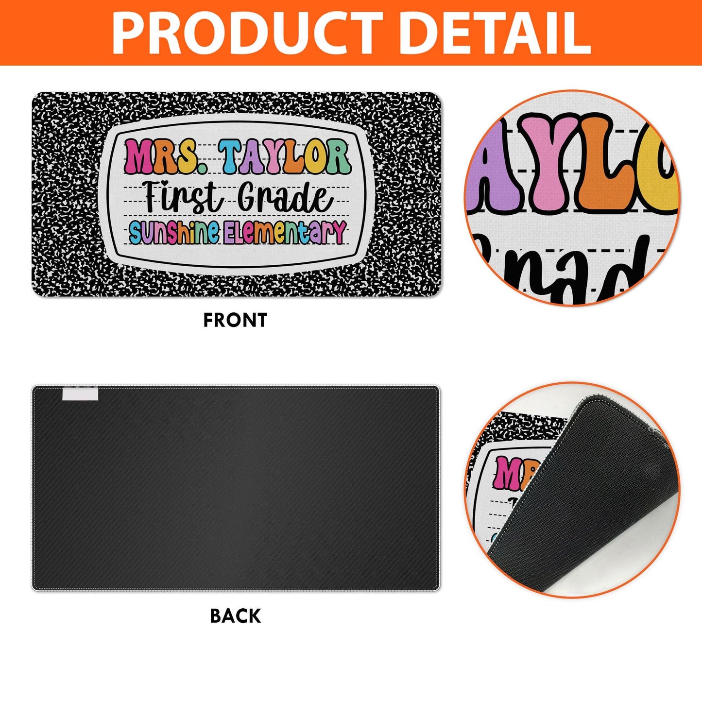 Personalized Teacher Desk Mat, First Grade Desk Mat, Custom Teacher Composition Book Desk Mat With Name, Teacher Gifts, Back To School Gift