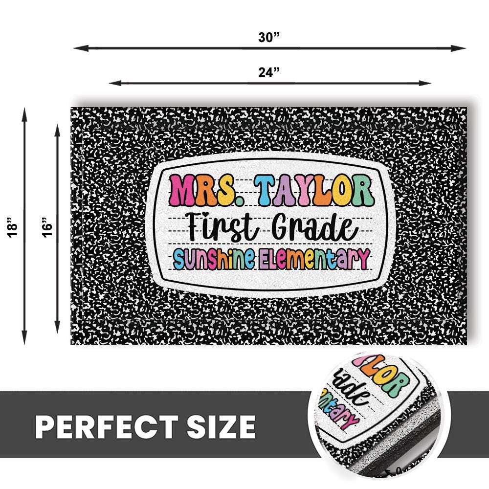 Personalized First Grade Welcome Doormat, Composition Notebook Classroom Office Doormat, Back to School Decor, Teacher Appreciation Gifts