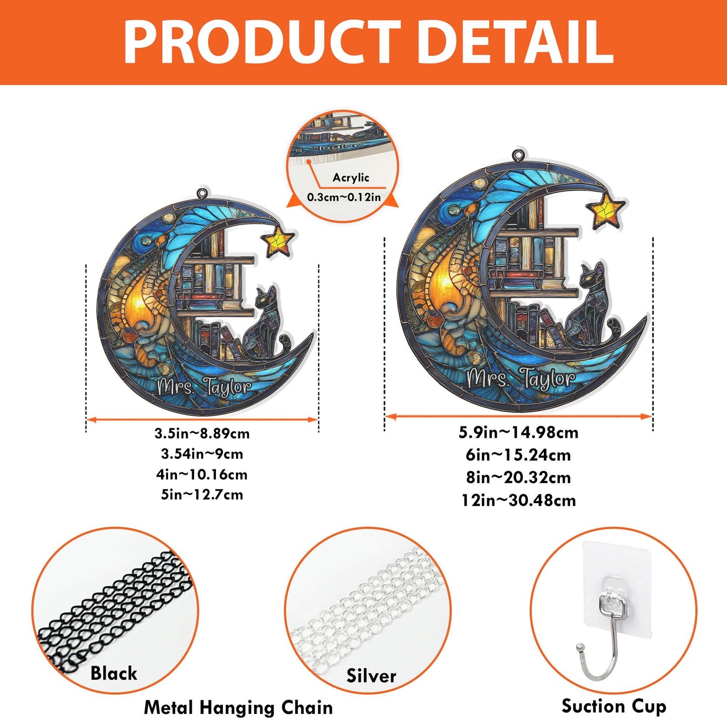 Personalized Cat Book Suncatcher, Reading Cat Suncatcher, Bookish Gift, Cat Window Hangings, Cat Lover Gift Book Lovers Gift, Librarian Gift