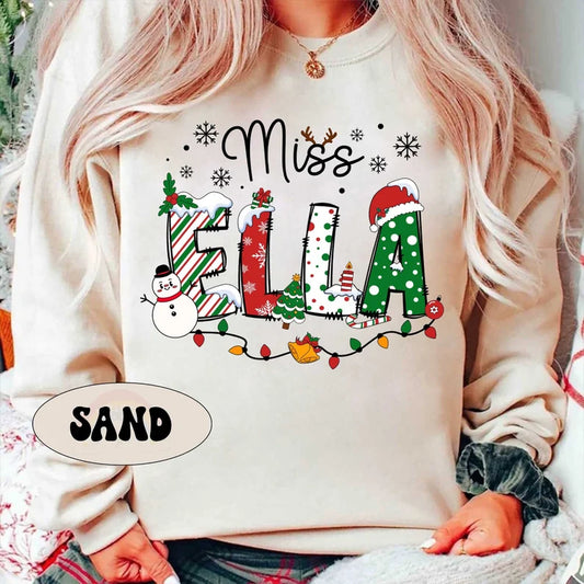 Personalized Christmas Teacher Shirt, Xmas Teacher Name Shirt Custom Teacher Sweatshirt, Teacher Gift, Teacher Santa, Christmas Teacher Gift