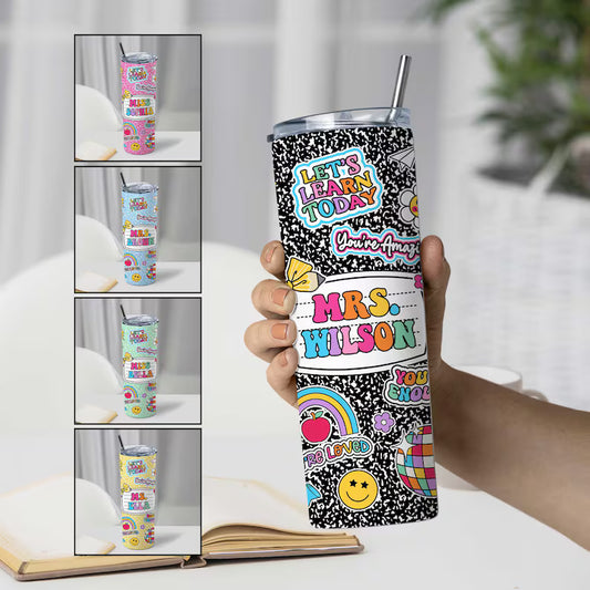 Personalized Teacher Name Skinny Tumbler, Teacher Gifts, Back To School Gift, Teacher Appreciation Gift, Composition Book, Teacher Life Gift