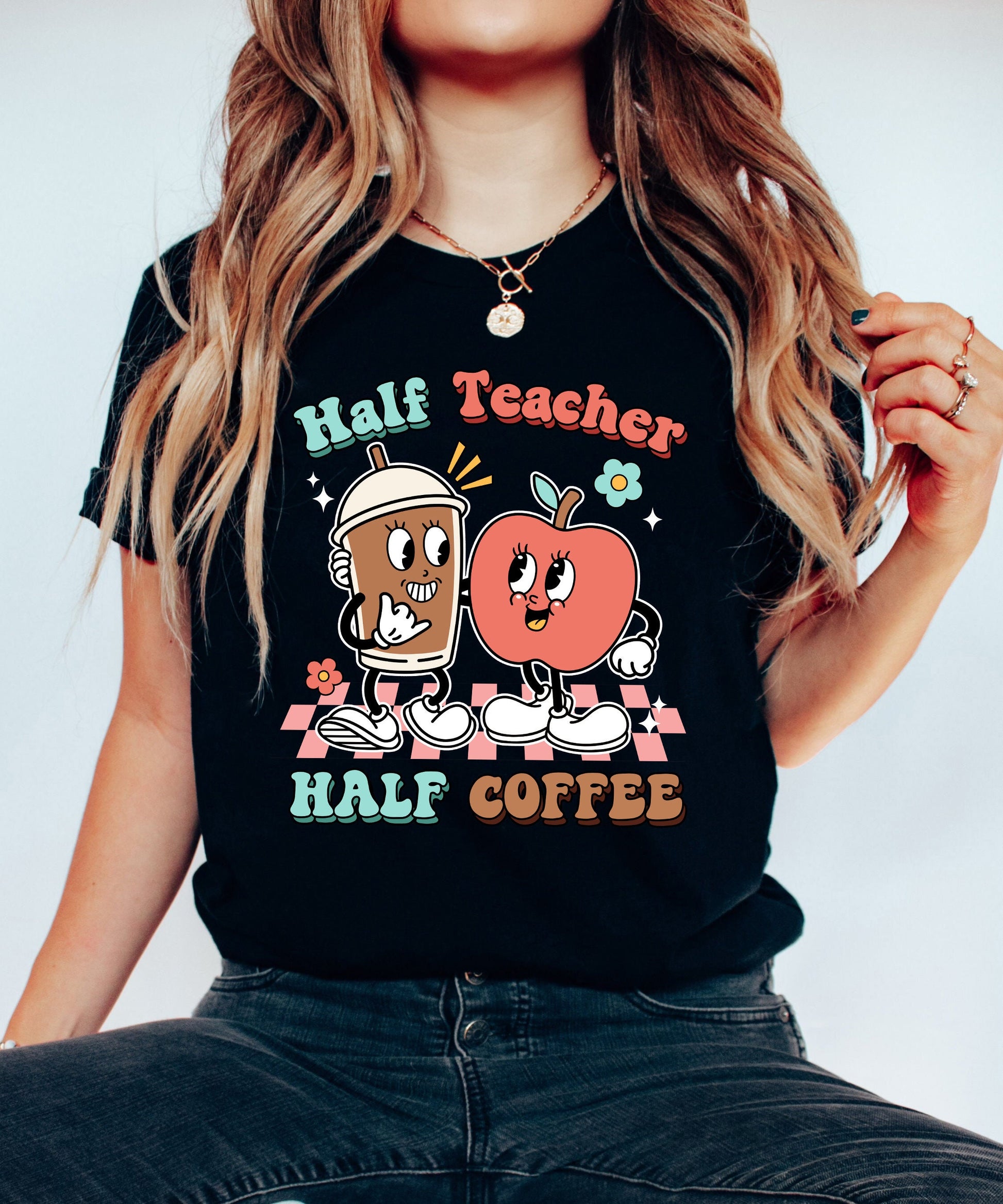 Teacher Shirt, Half Teacher Half Coffee Shirt, Coffee Teach Repeat, Funny Teacher Shirt, Groovy Teacher Shirt, Teacher Appreciation Gift