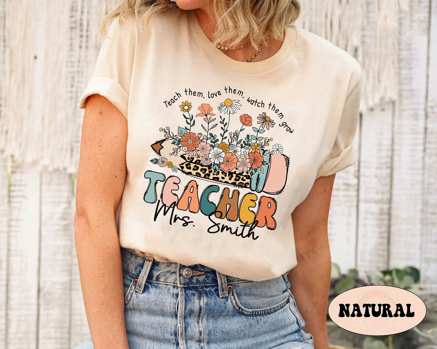 Teacher Shirt, Teach them Love them Watch Them Grow Shirt, Wildflower Teacher Shirt, Kindergarten Teacher Gift, Teacher Appreciation Gift