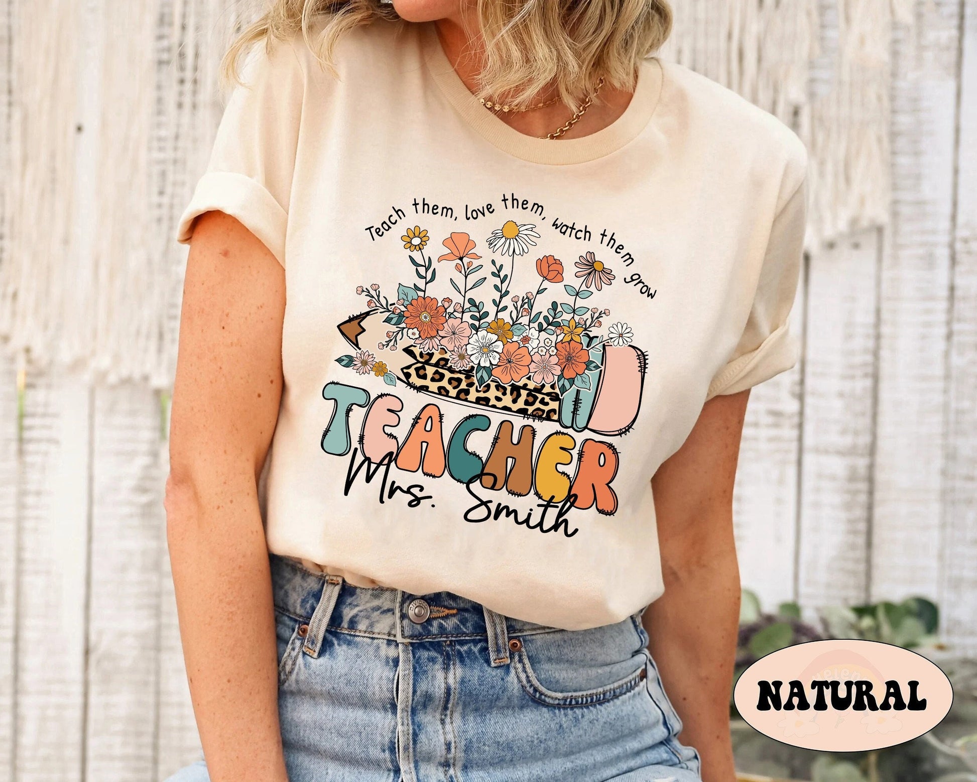 Teacher Shirt, Teach them Love them Watch Them Grow Shirt, Wildflower Teacher Shirt, Kindergarten Teacher Gift, Teacher Appreciation Gift