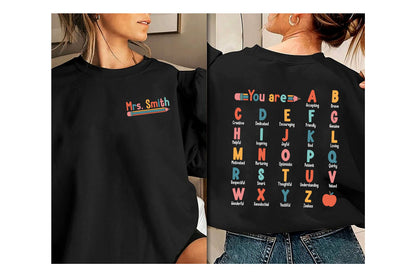 Teacher Shirt, ABC Affirmation Shirt, Alphabet Shirt, Back To School, Custom Teacher Shirt, Kindergarten Teacher, Teacher Appreciation Gift