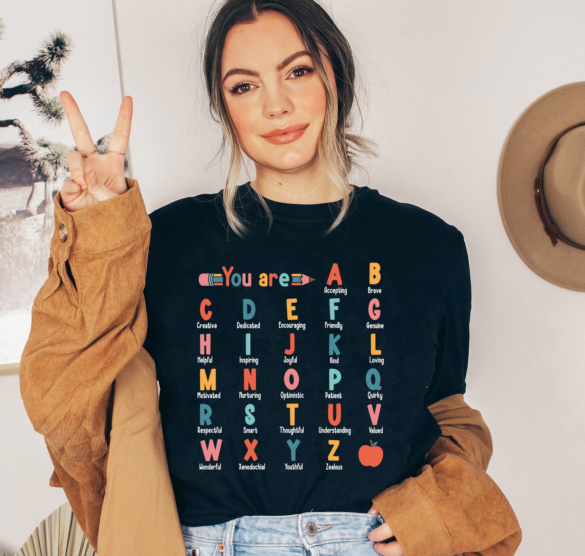 Teacher Shirt, ABC Affirmation Shirt, Alphabet Shirt, Back To School, Custom Teacher Shirt, Kindergarten Teacher, Teacher Appreciation Gift