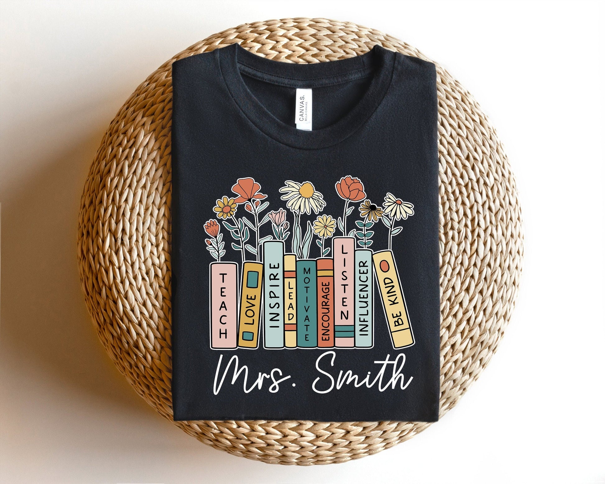 Teacher Shirt, Teacher Book Shirt, Custom Teacher Shirt, Flower Book Shirt, Teach Love Inspire, Back To School, Teacher Appreciation Gift