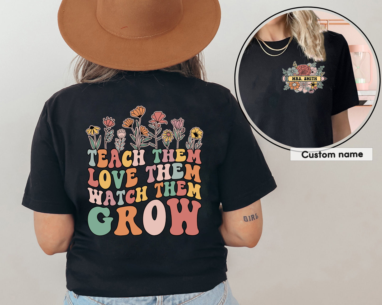 Teacher Shirt, Teach them Love them Watch Them Grow Shirt, Wildflower Teacher Shirt, Kindergarten Teacher Gift, Teacher Appreciation Gift