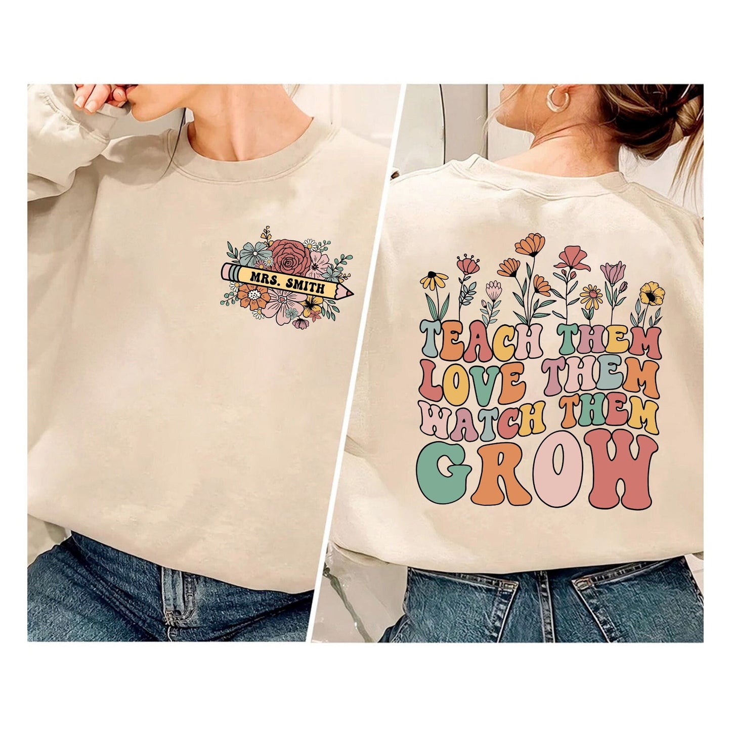 Teacher Shirt, Teach them Love them Watch Them Grow Shirt, Wildflower Teacher Shirt, Kindergarten Teacher Gift, Teacher Appreciation Gift