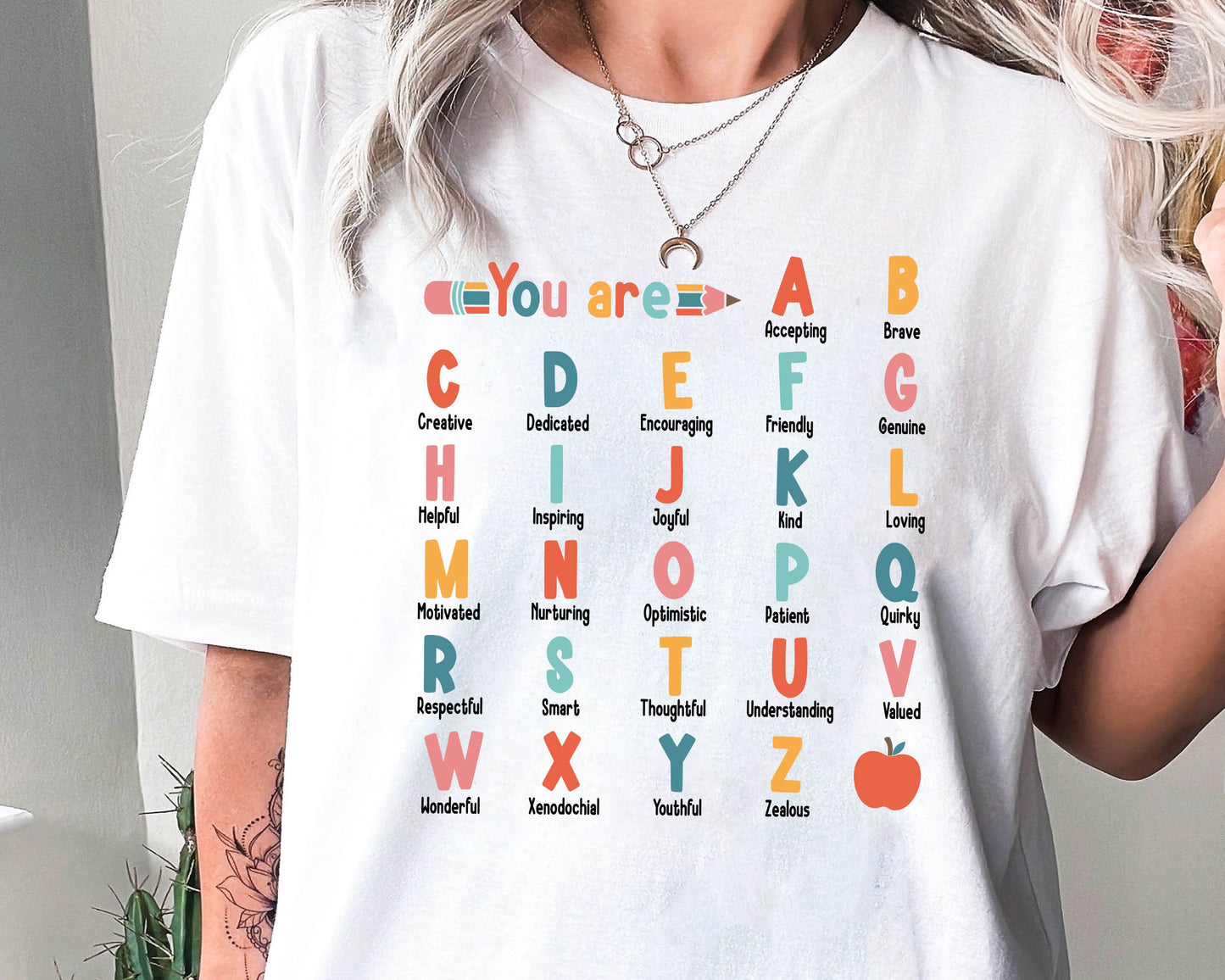Teacher Shirt, ABC Affirmation Shirt, Alphabet Shirt, Back To School, Custom Teacher Shirt, Kindergarten Teacher, Teacher Appreciation Gift