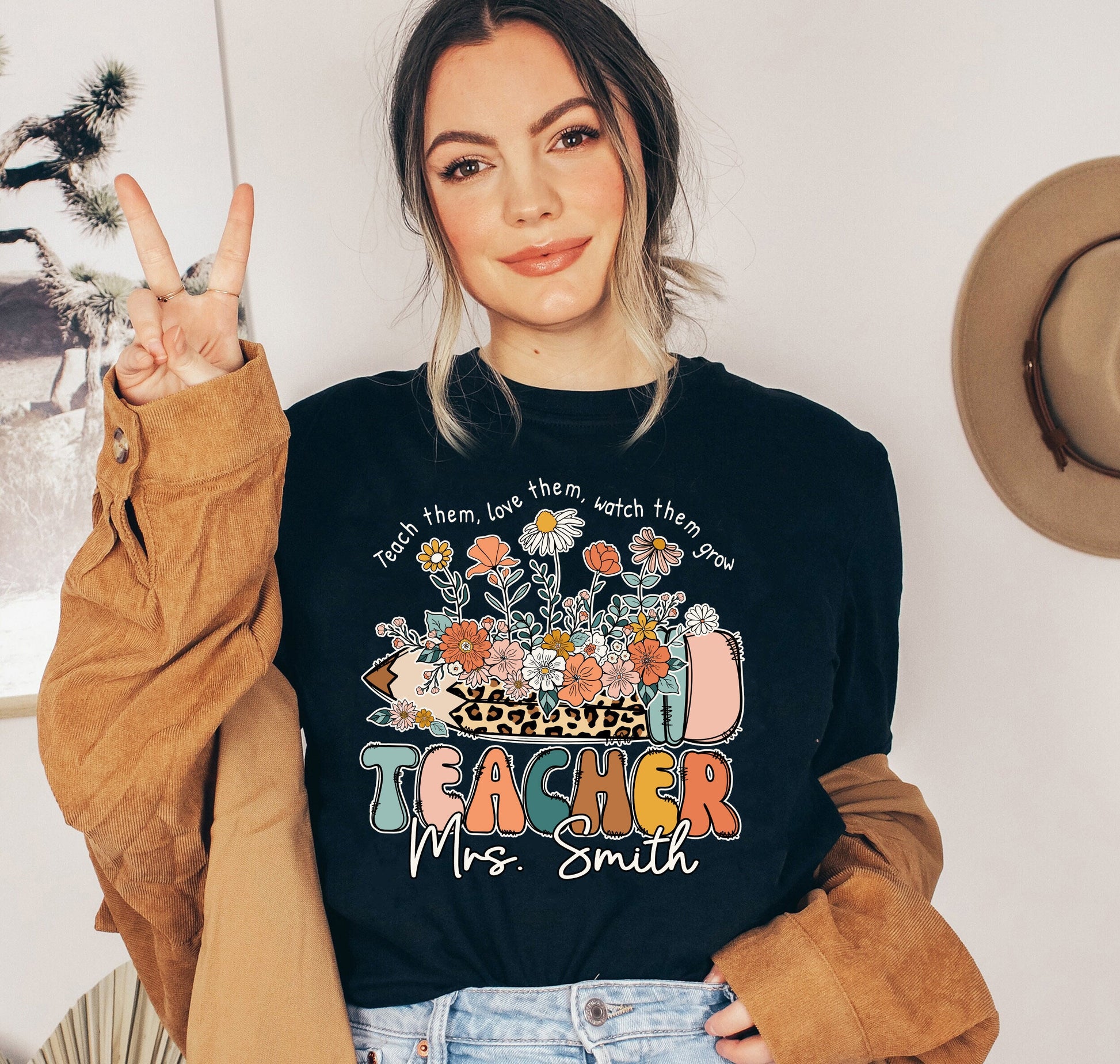 Teacher Shirt, Teach them Love them Watch Them Grow Shirt, Wildflower Teacher Shirt, Kindergarten Teacher Gift, Teacher Appreciation Gift