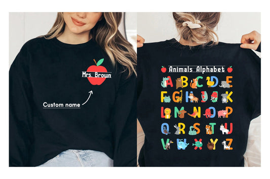 Teacher Shirt, Animals Alphabet Shirt, ABC Shirt, Back To School Shirt, Kindergarten Teacher Shirt, PreK Teacher, Teacher Appreciation Gift