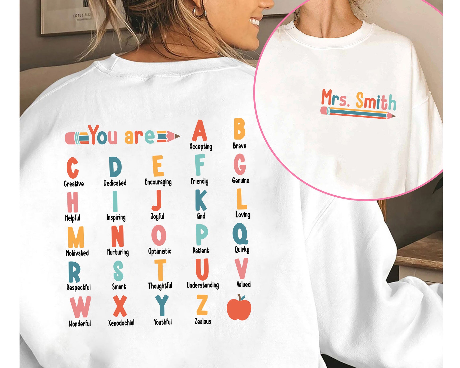 Teacher Shirt, ABC Affirmation Shirt, Alphabet Shirt, Back To School, Custom Teacher Shirt, Kindergarten Teacher, Teacher Appreciation Gift