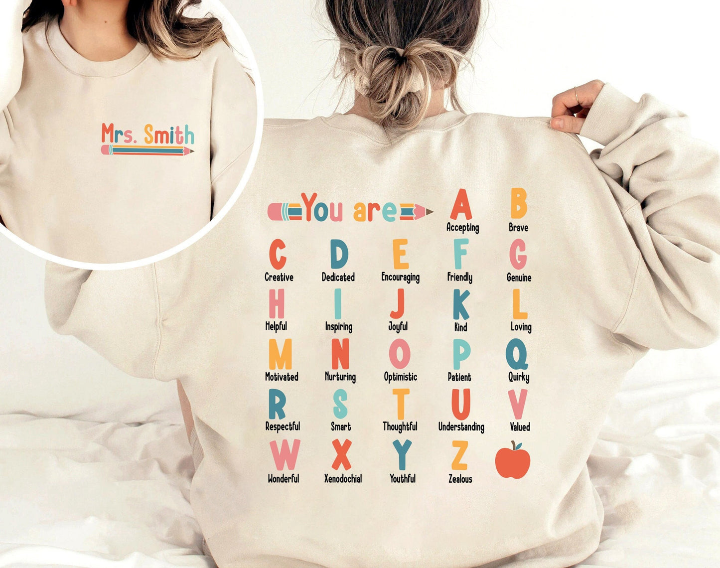 Teacher Shirt, ABC Affirmation Shirt, Alphabet Shirt, Back To School, Custom Teacher Shirt, Kindergarten Teacher, Teacher Appreciation Gift