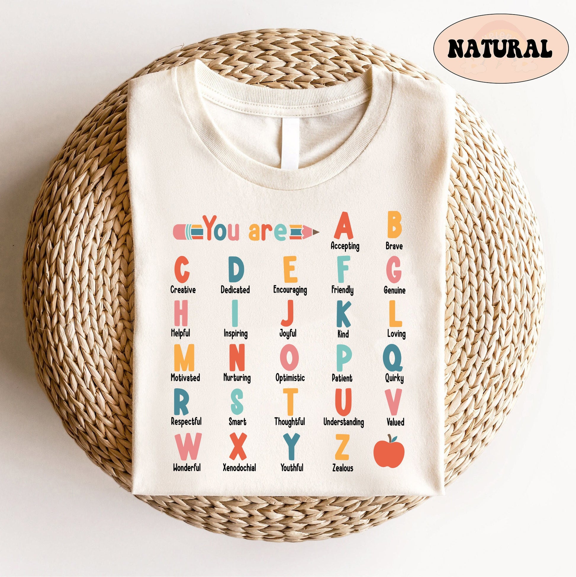 Teacher Shirt, ABC Affirmation Shirt, Alphabet Shirt, Back To School, Custom Teacher Shirt, Kindergarten Teacher, Teacher Appreciation Gift