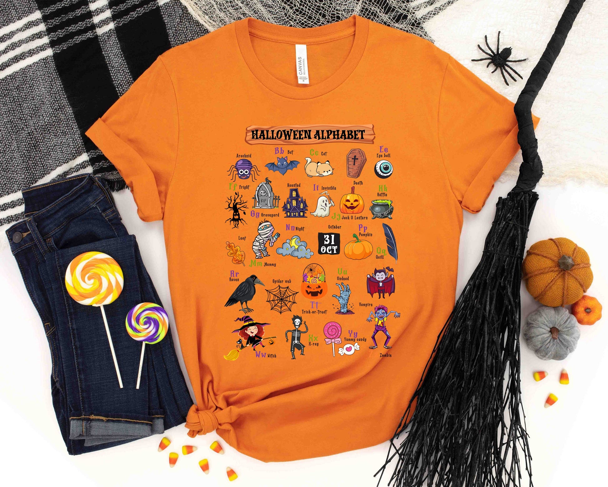 Teacher Halloween Shirt Halloween Alphabet, Trick Or Teach Spooky Teacher Shirt, Halloween ABC, Kindergarten Teacher, Teacher Halloween Gift