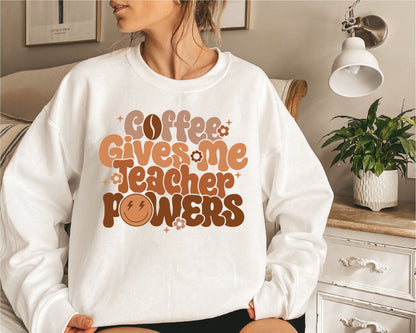Teacher Shirt, Coffee Gives Me Teacher Powers, Half Teacher Half Coffee, Funny Teacher Shirt, Coffee Teacher, Teacher Appreciation Gift