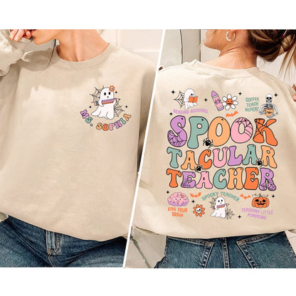Teacher Halloween Shirt, Spooktacular Teacher Shirt, Cute Ghost Teacher Halloween Shirt, Kindergarten Teacher Tee, Teacher Halloween Gift