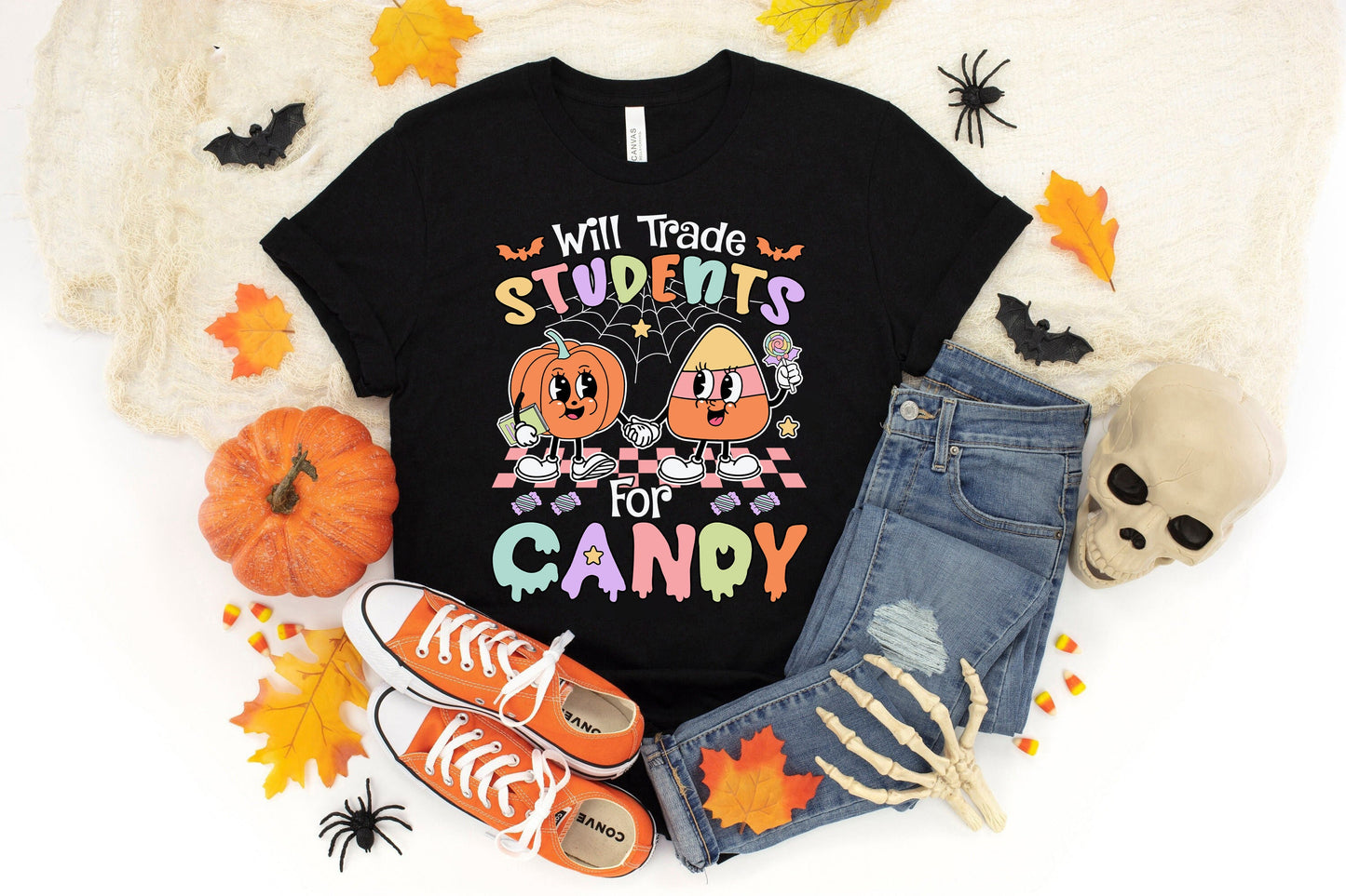 Teacher Halloween Shirt, Will Trade Students For Candy, Spooky Teacher Shirt, Teacher Halloween Gift, Halloween Kindergarten Teacher Shirt