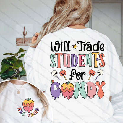 Teacher Halloween Shirt, Will Trade Students For Candy, Spooky Teacher Shirt, Teacher Halloween Gift, Halloween Kindergarten Teacher Shirt