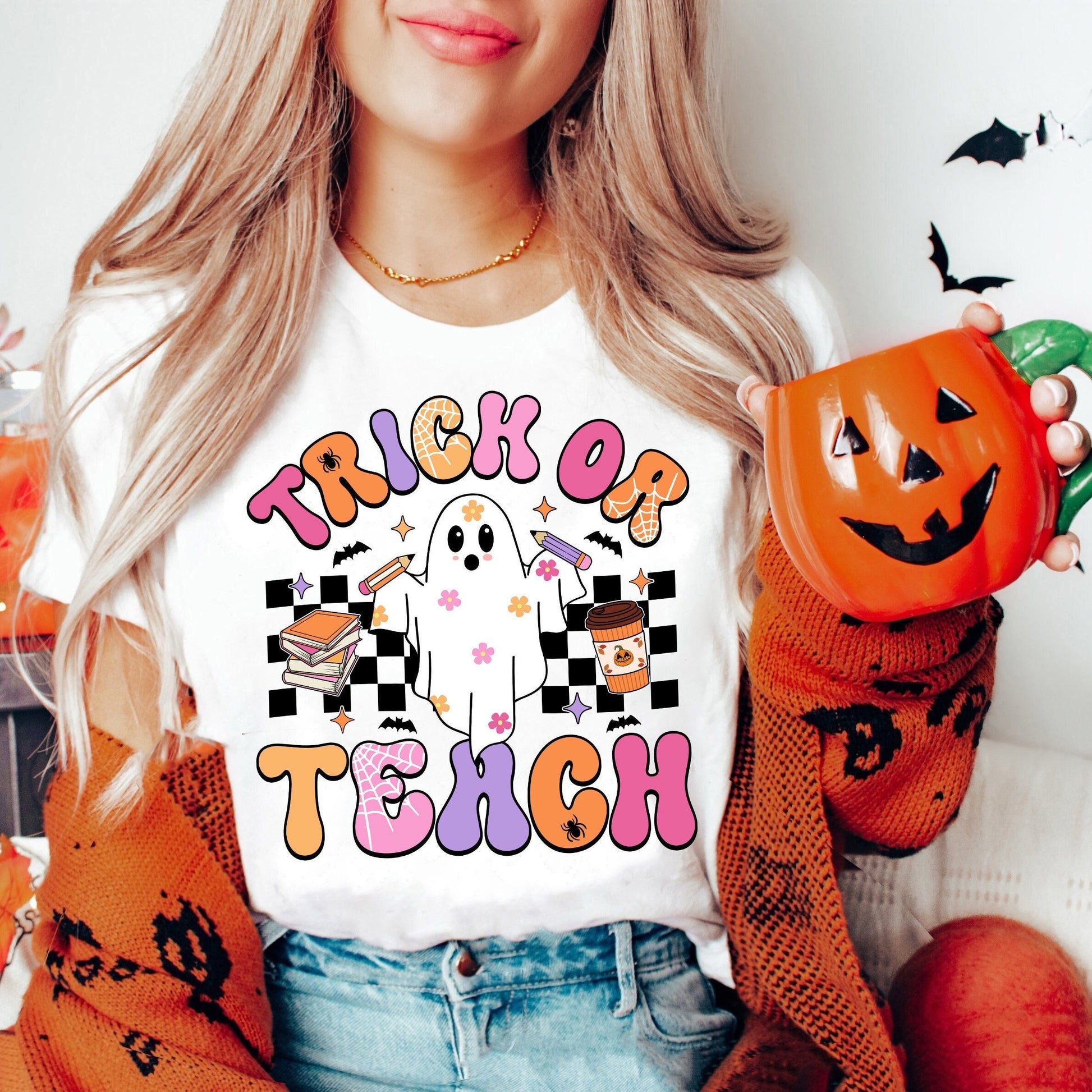 Teacher Halloween Shirt, Trick Or Teach Shirt, Spooky Teacher Shirt, Cute Ghost Teacher Tee, Kindergarten Teacher, Teacher Halloween Gift