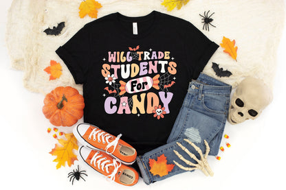Teacher Halloween Shirt, Will Trade Students For Candy, Spooky Teacher Shirt, Teacher Halloween Gift, Halloween Kindergarten Teacher Shirt