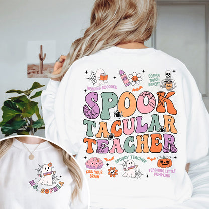 Teacher Halloween Shirt, Spooktacular Teacher Shirt, Cute Ghost Teacher Halloween Shirt, Kindergarten Teacher Tee, Teacher Halloween Gift