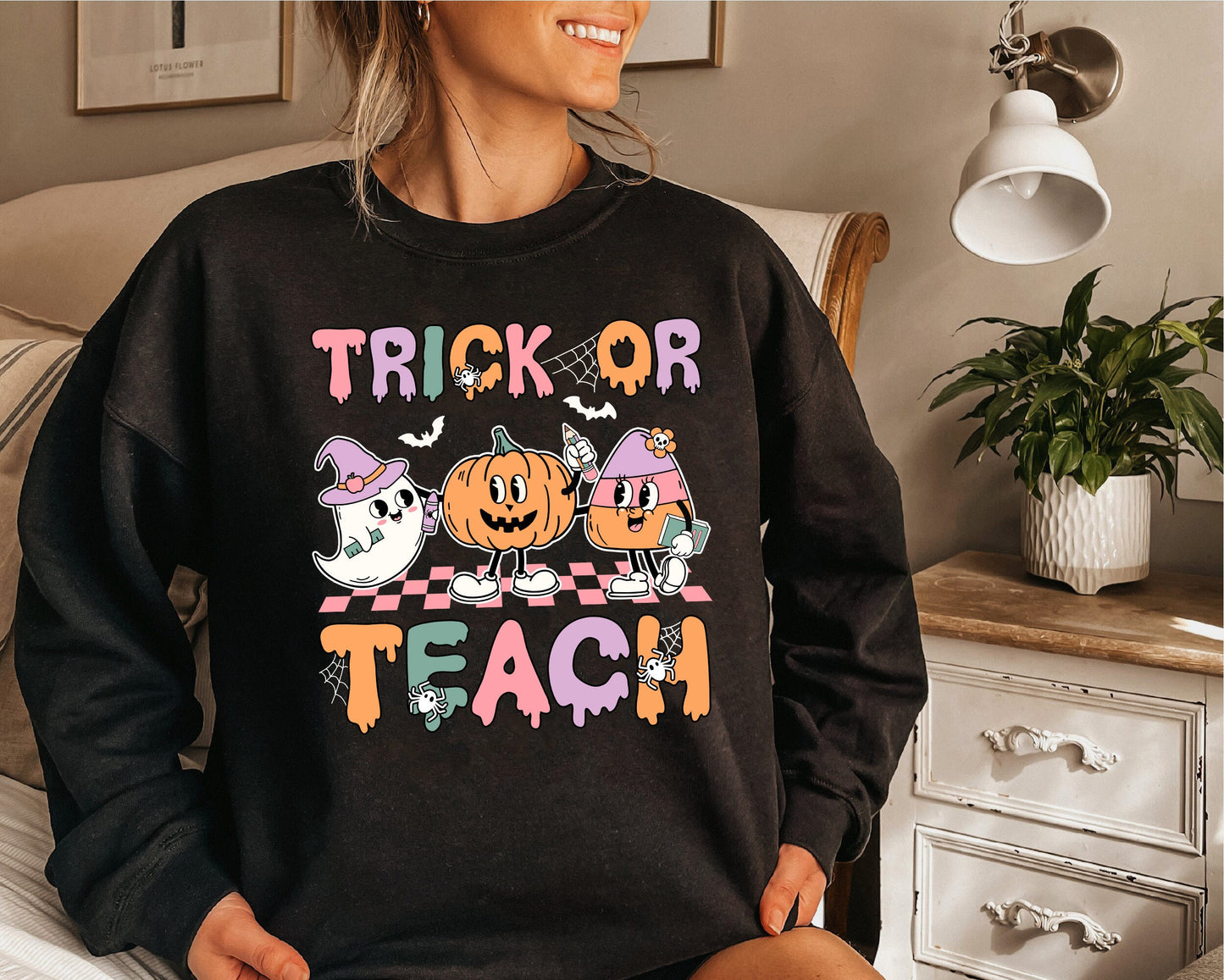 Teacher Halloween Shirt, Trick Or Teach Shirt, Spooky Teacher, Groovy Teacher Halloween Sweatshirt, Pumpkin Teacher, Teacher Halloween Gift