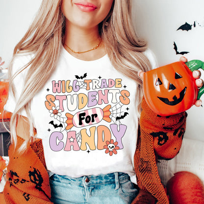 Teacher Halloween Shirt, Will Trade Students For Candy, Spooky Teacher Shirt, Teacher Halloween Gift, Halloween Kindergarten Teacher Shirt
