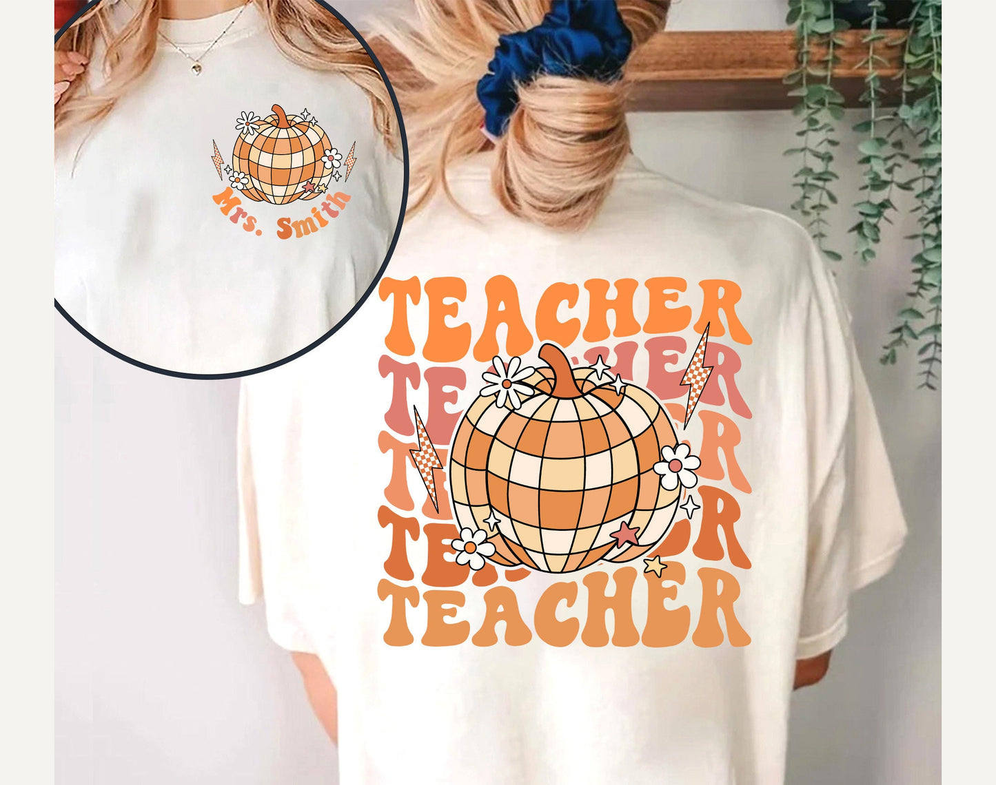Teacher Shirt, Retro Fall Teacher Shirt, Custom Teacher Name Shirt, Pumpkin Teacher Shirt, Back To School Autumn, Teacher Appreciation Gift