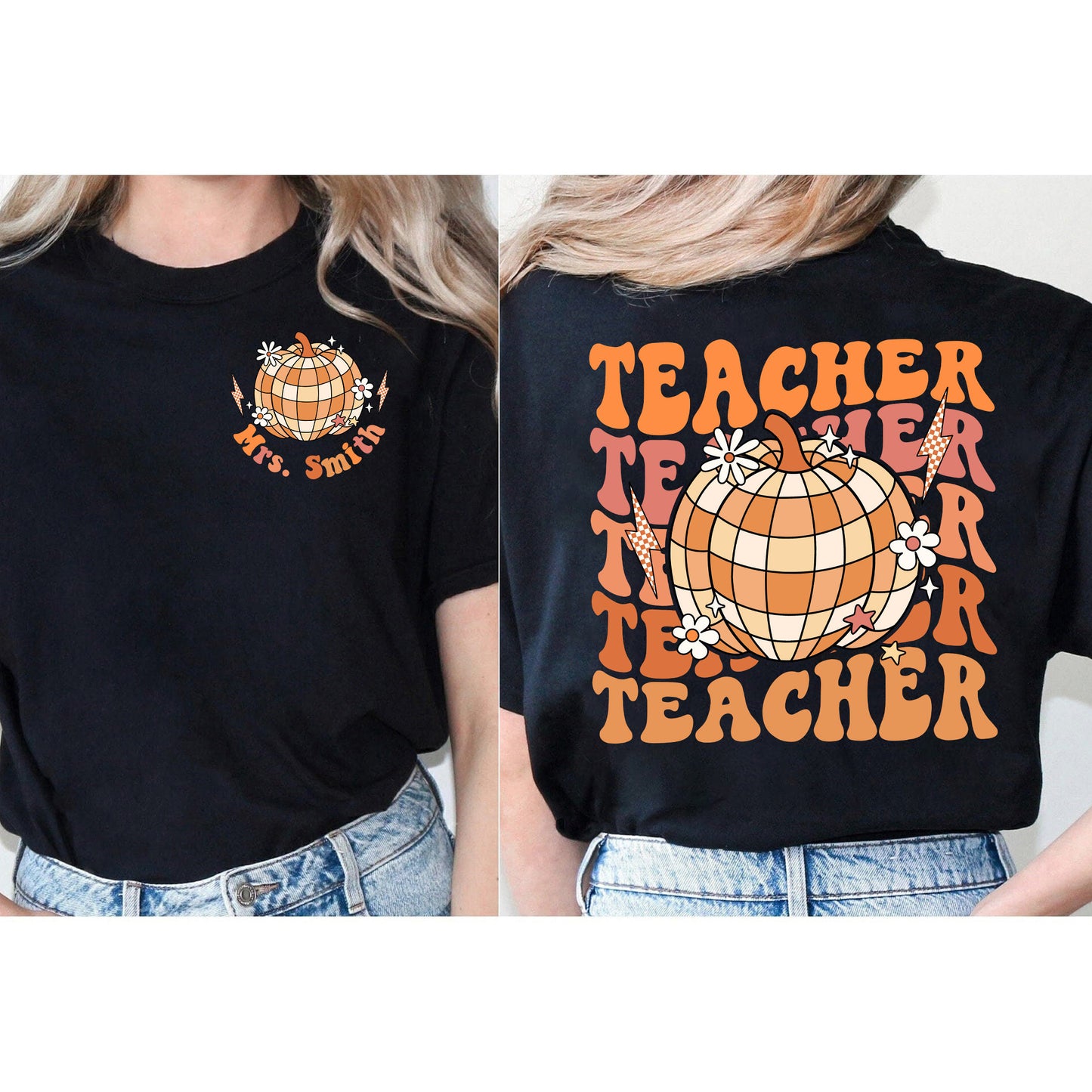 Teacher Shirt, Retro Fall Teacher Shirt, Custom Teacher Name Shirt, Pumpkin Teacher Shirt, Back To School Autumn, Teacher Appreciation Gift