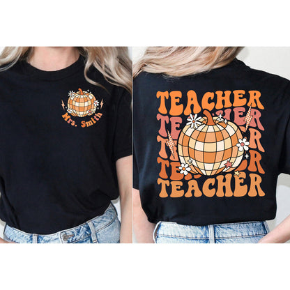 Teacher Shirt, Retro Fall Teacher Shirt, Custom Teacher Name Shirt, Pumpkin Teacher Shirt, Back To School Autumn, Teacher Appreciation Gift