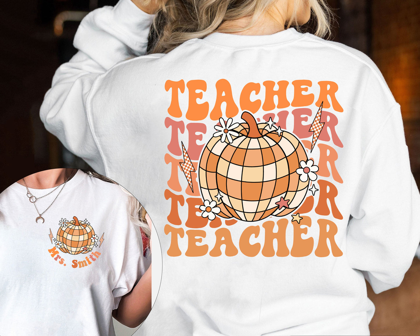 Teacher Shirt, Retro Fall Teacher Shirt, Custom Teacher Name Shirt, Pumpkin Teacher Shirt, Back To School Autumn, Teacher Appreciation Gift