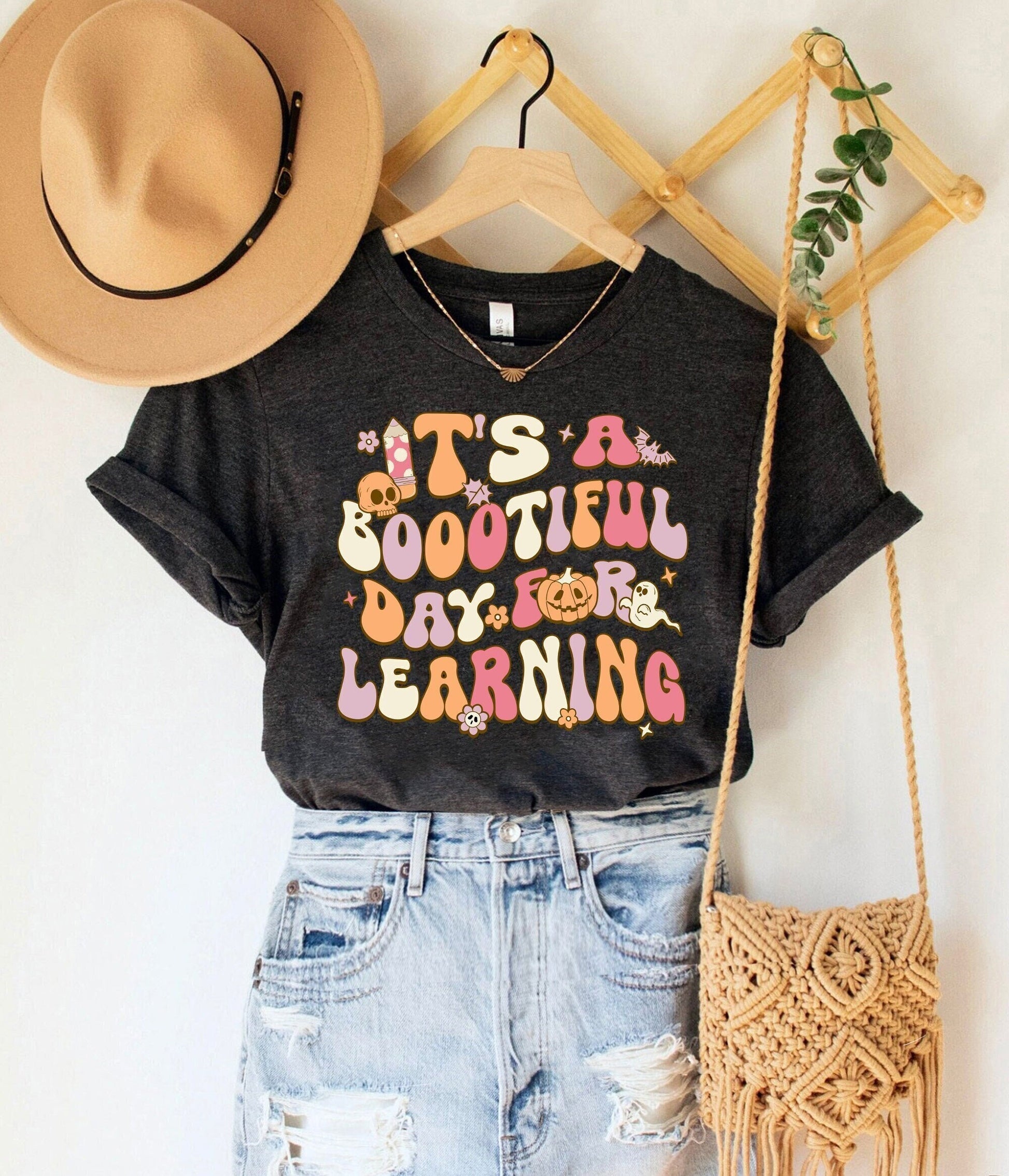 Teacher Halloween Shirt, It's A Beautiful Day For Learning, Trick Or Teach, Spooky Teacher, Kindergarten Teacher, Teacher Halloween Gift