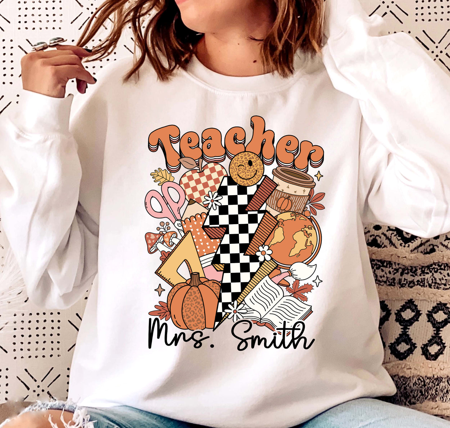 Teacher Shirt, Retro Fall Teacher Shirt, Pumpkin Teacher Shirt, Custom Teacher Fall Shirt, Back To School Autumn, Teacher Appreciation Gift