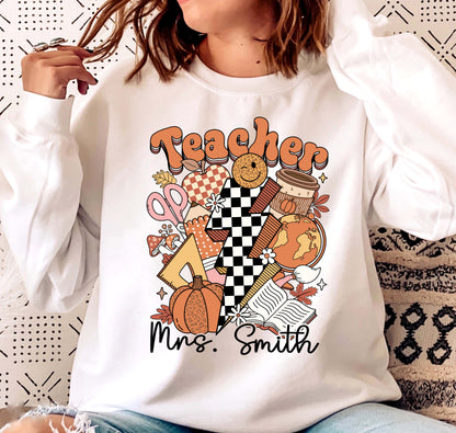 Teacher Shirt, Retro Fall Teacher Shirt, Pumpkin Teacher Shirt, Custom Teacher Fall Shirt, Back To School Autumn, Teacher Appreciation Gift