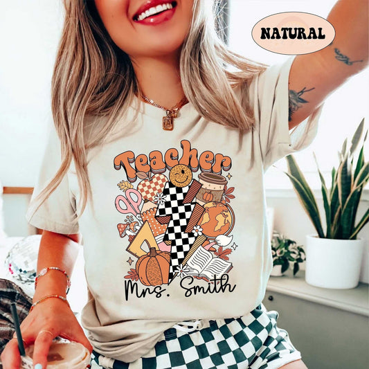 Teacher Shirt, Retro Fall Teacher Shirt, Pumpkin Teacher Shirt, Custom Teacher Fall Shirt, Back To School Autumn, Teacher Appreciation Gift