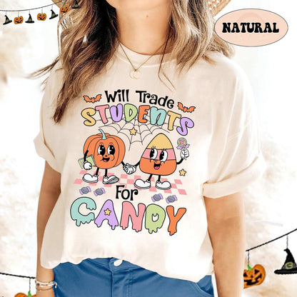 Teacher Halloween Shirt, Will Trade Students For Candy, Spooky Teacher Shirt, Teacher Halloween Gift, Halloween Kindergarten Teacher Shirt