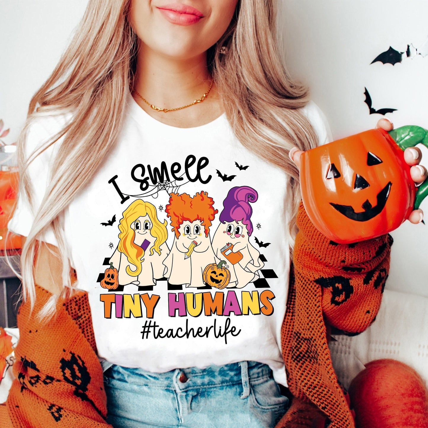 Teacher Halloween Shirt, I Smell Children Shirt, Spooky Teacher Shirt, Tiny Humans Shirt, Cute Ghost Teacher Shirt, Teacher Halloween Gift