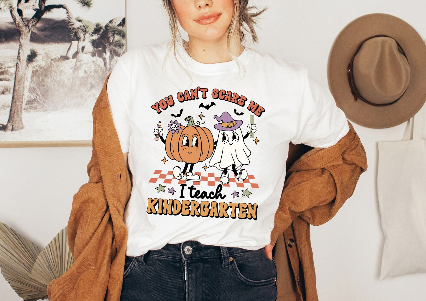 Teacher Halloween Shirt, You Can't Scare Me I'm A Teacher Shirt, Spooky Teacher Shirt, Kindergarten Teacher Shirt, Retro Halloween Teacher