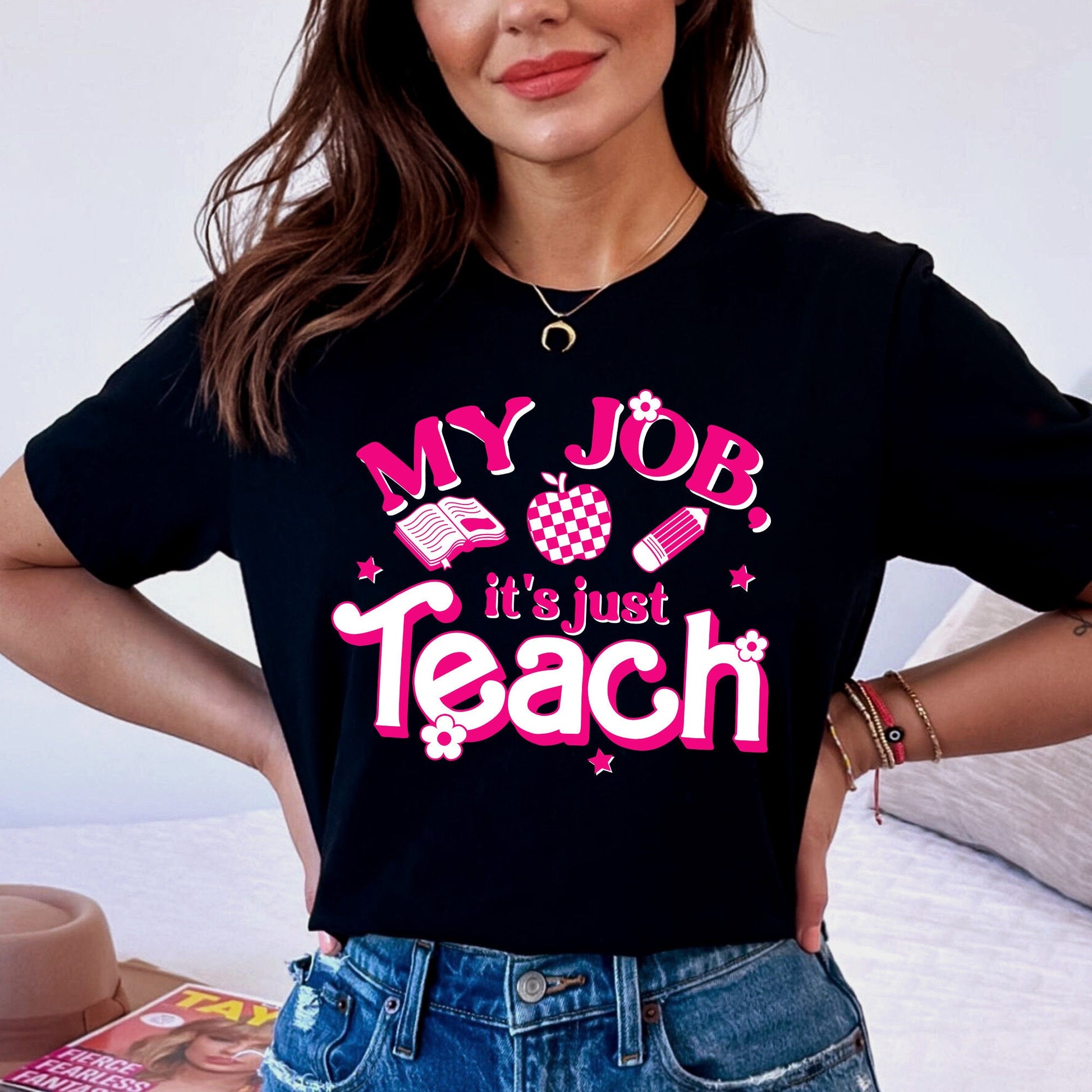 My Job It's Just Teach Shirt, Teacher Shirt, My Job Is Teach Tee, Retro Pink Teacher Shirt, Funny Teacher Shirt, Teacher Appreciation Gift