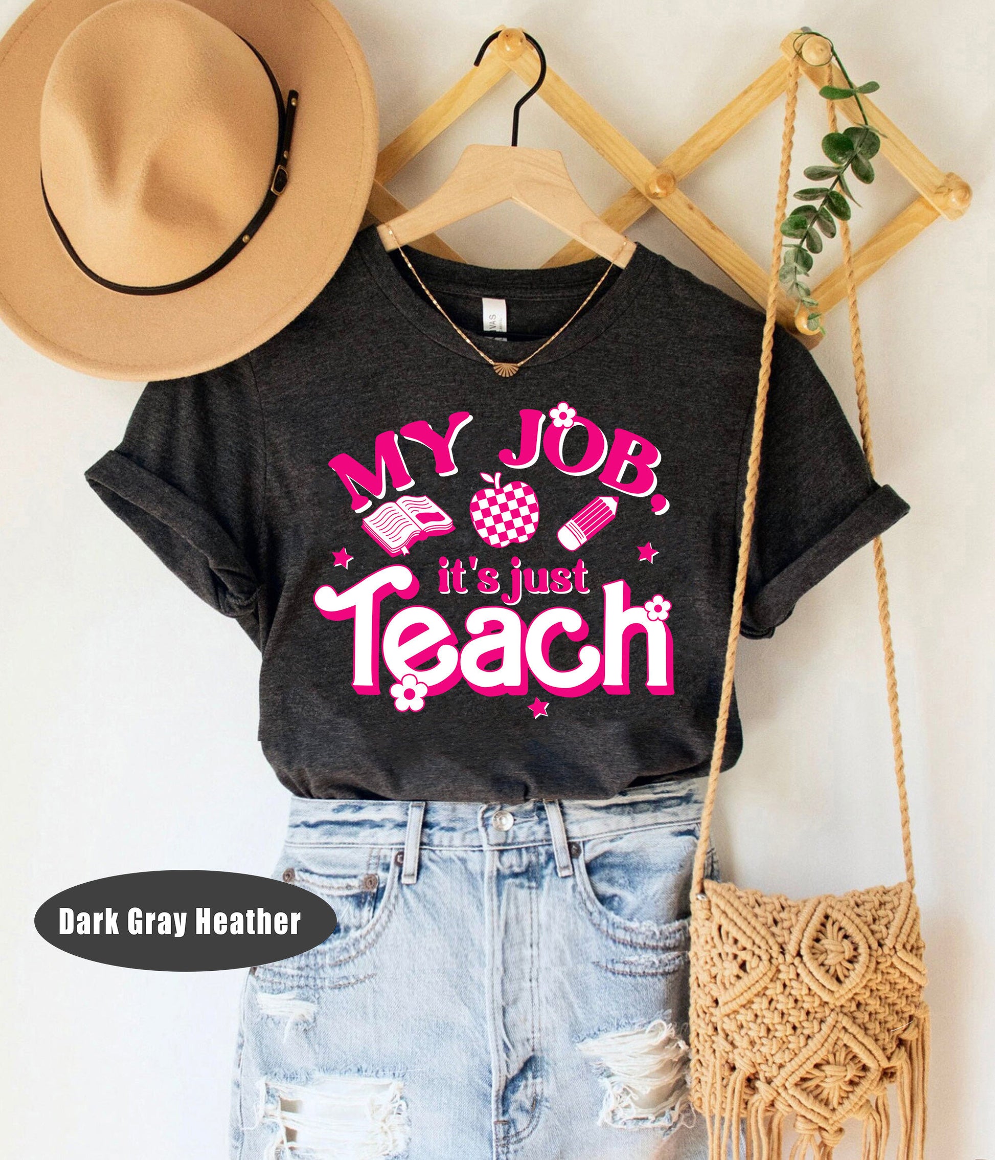 My Job It's Just Teach Shirt, Teacher Shirt, My Job Is Teach Tee, Retro Pink Teacher Shirt, Funny Teacher Shirt, Teacher Appreciation Gift