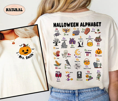 Teacher Shirt, Halloween Alphabet Shirt, Teacher Halloween Shirt, Spooky Teacher, Kindergarten Teacher Alphabet, Teacher Halloween Gift