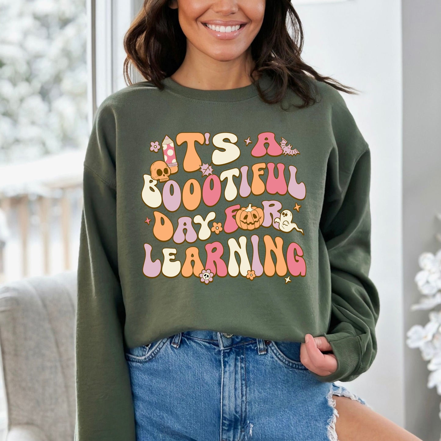 Teacher Halloween Shirt, It's A Beautiful Day For Learning, Trick Or Teach, Spooky Teacher, Kindergarten Teacher, Teacher Halloween Gift